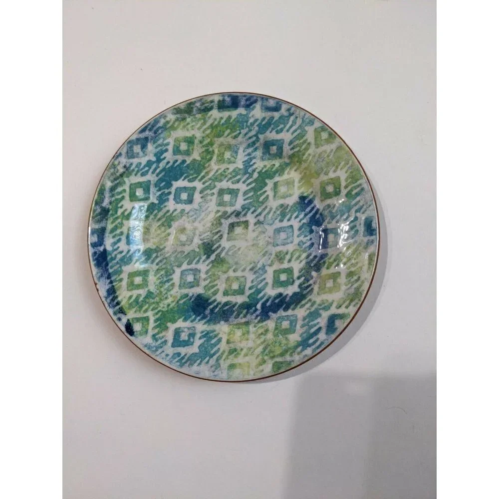 Pier 1 Monteo‎ Salad plate Blue Green Geometric Diamonds Terracotta 8.5